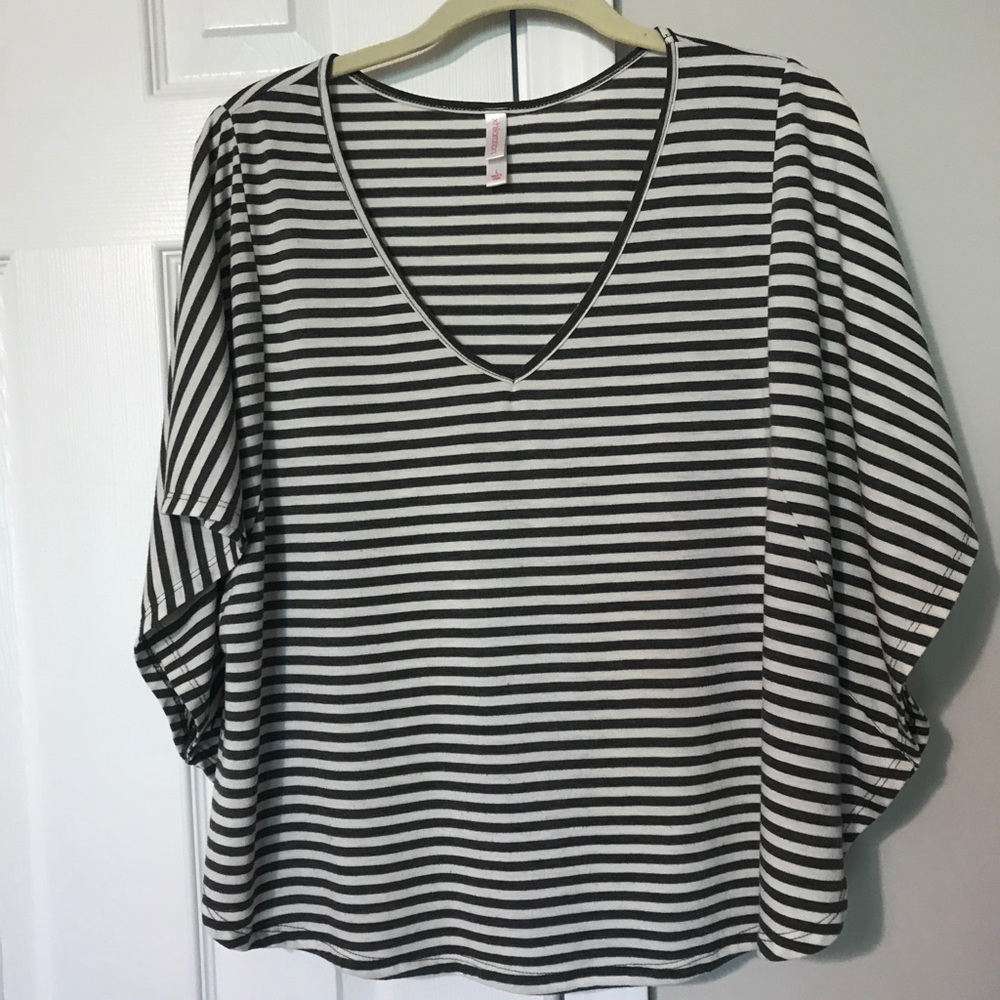 Gray and White Stripe Top